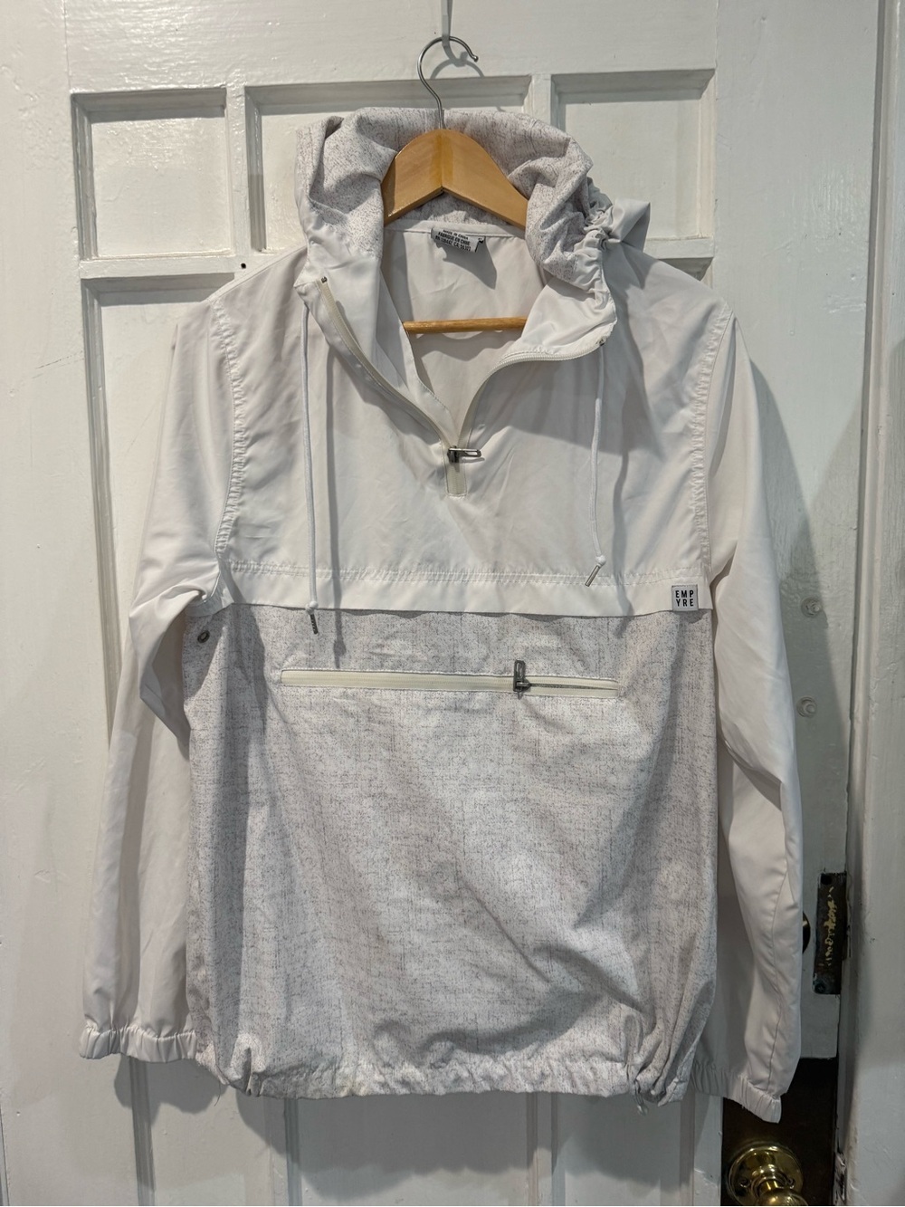 Light Gray and White Hooded Pullover Jacket